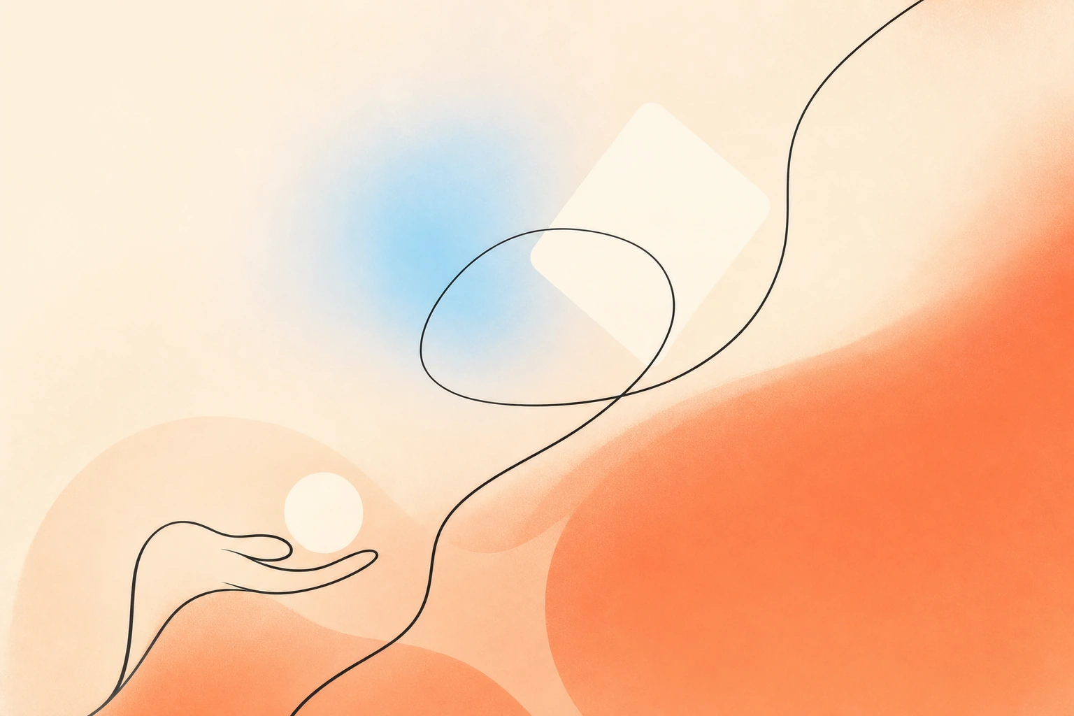 Abstract Cynsta automation illustration with a hand-drawn line, soft shapes, and guided motion