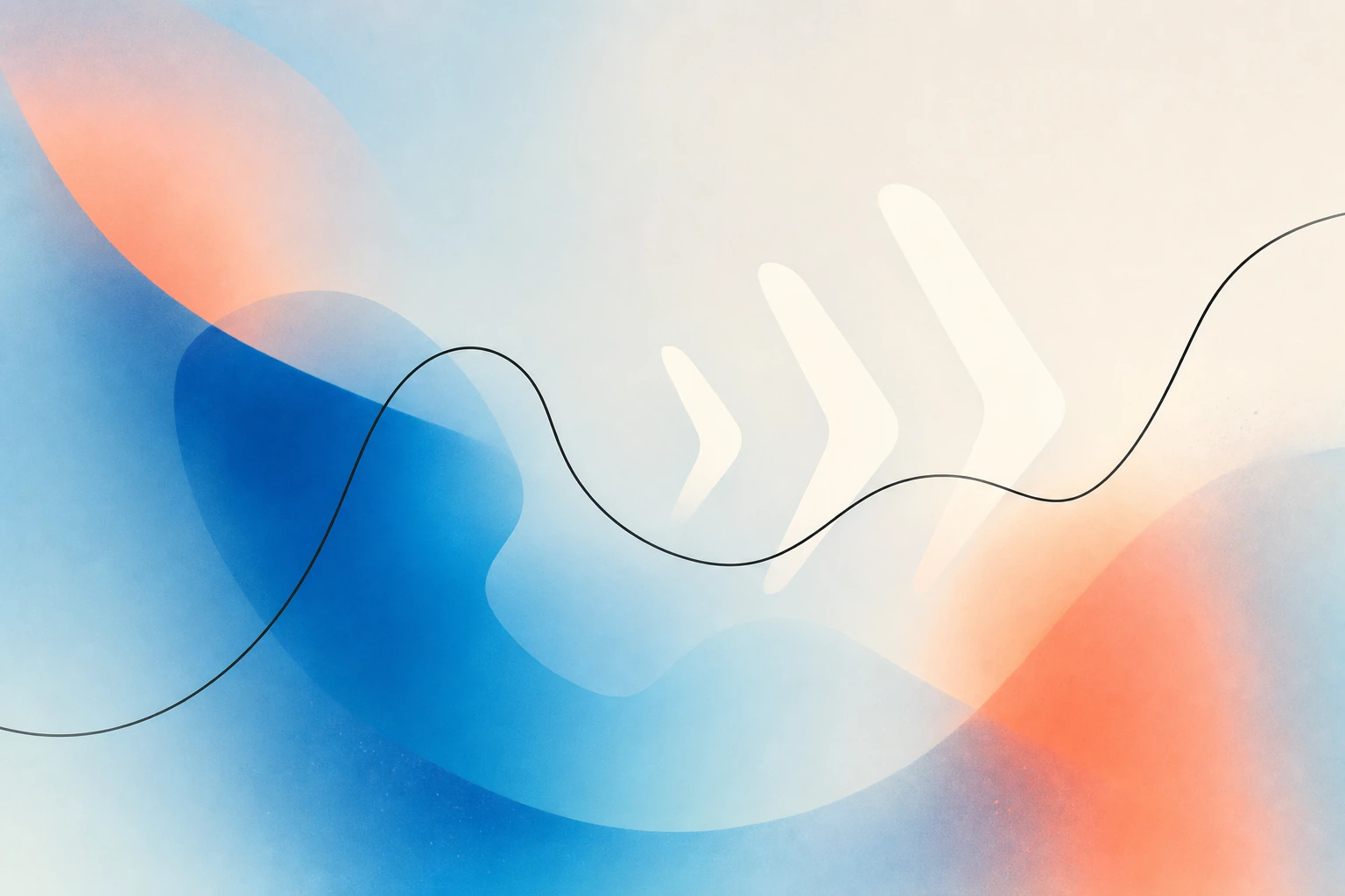 Abstract Cynsta AI systems illustration with layered blue and coral fields and forward-moving forms