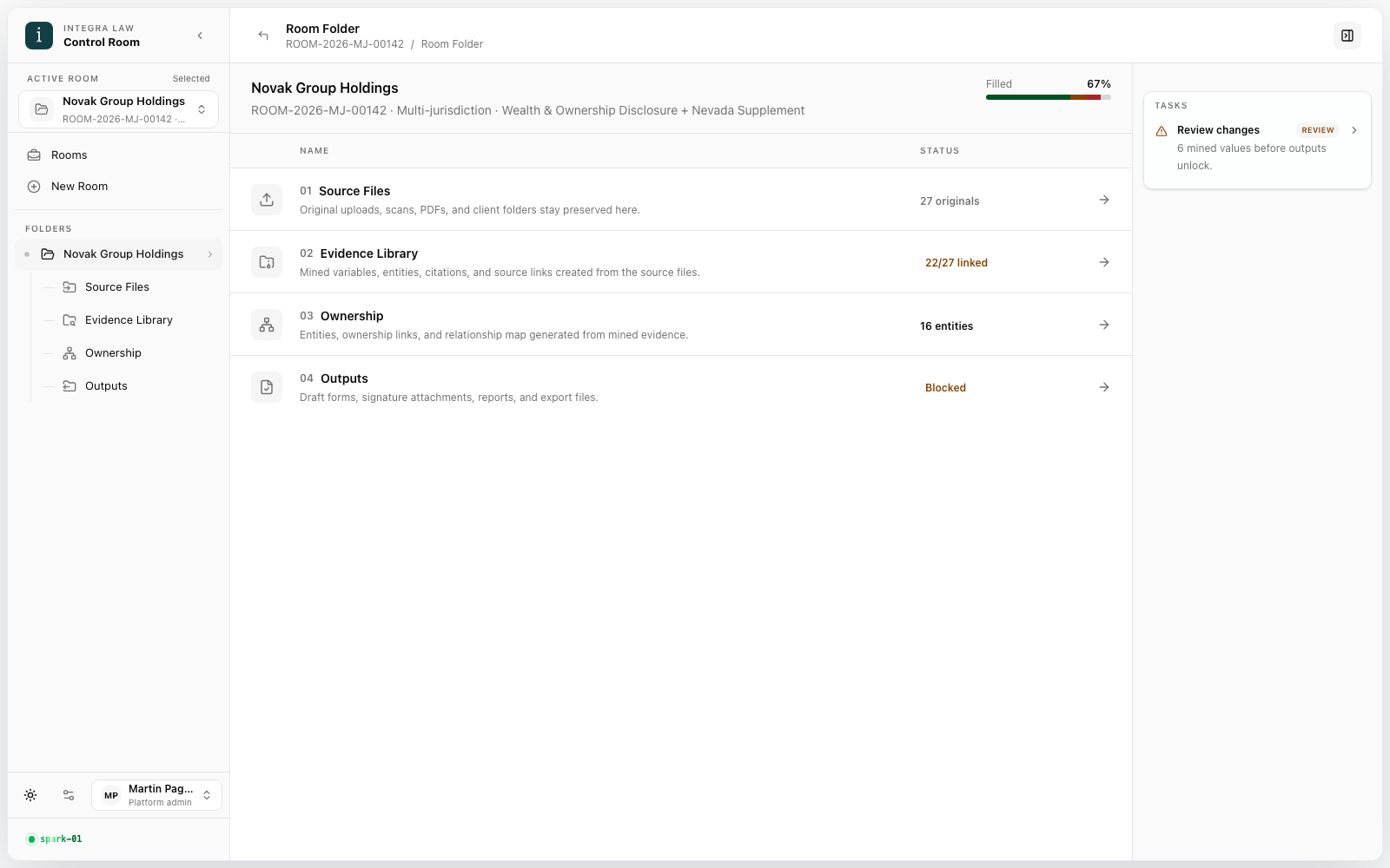 Disclosure Room with a controlled workflow from source files to outputs